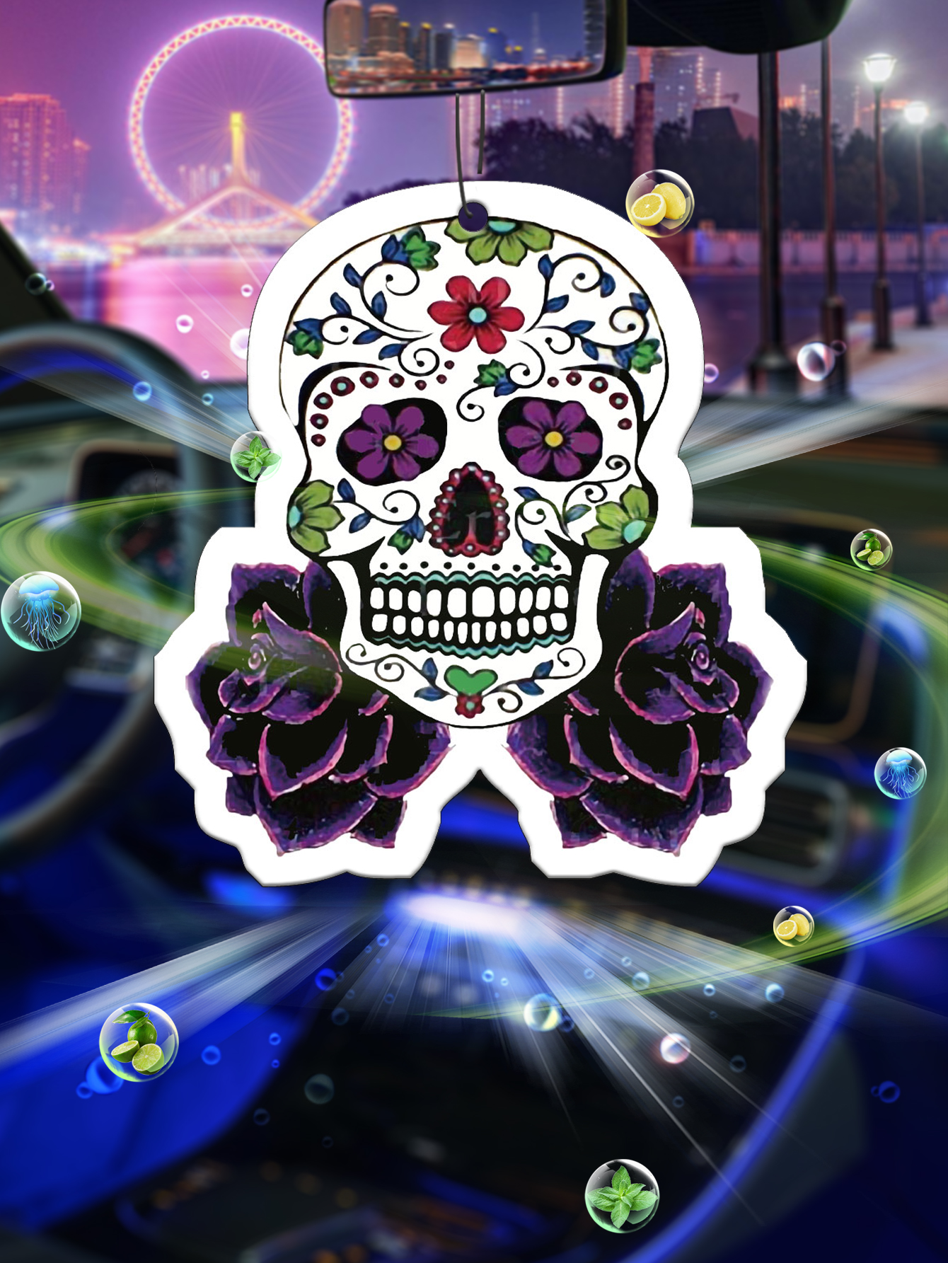 Purple printed skull head car- - Perfume Fragrance Powder 리뷰 및 가격